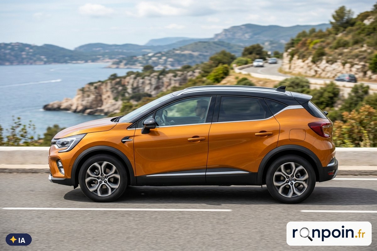 Renault Captur II orange et noir de profil — illustration générée par IA